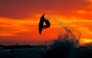 sunset surf jump background